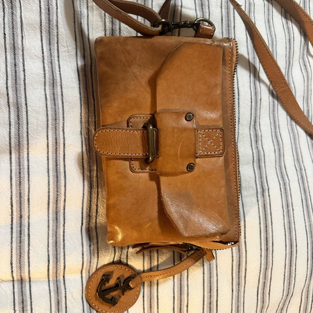 Tan Leather Crossbody with Buckle